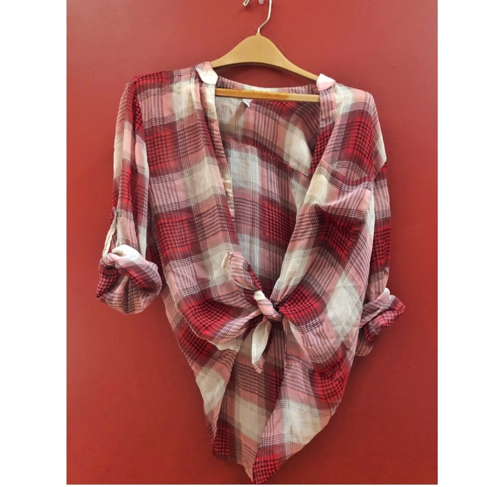 Sheer Plaid Button Down